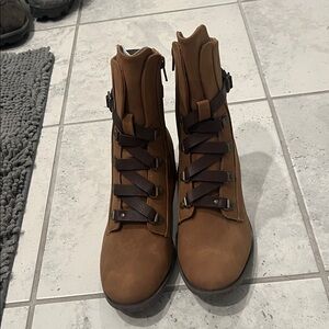 Kork-Ease Brown Vegan Leather Moto Boots